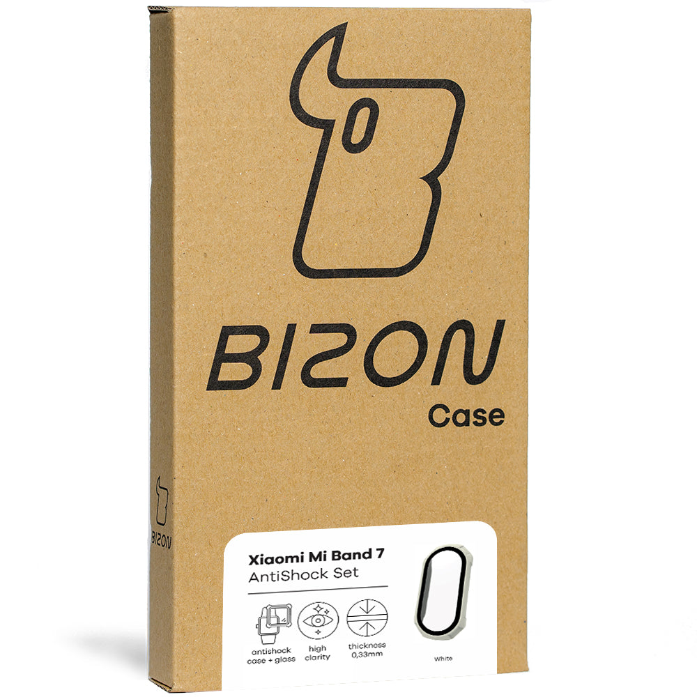 Bizon Case AntiShock Set, Schutzhülle + Glas für Xiaomi Mi Band 7, weiß