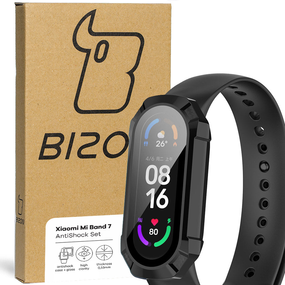 Bizon Case AntiShock Set, Schutzhülle + Glas für Xiaomi Mi Band 7, schwarz