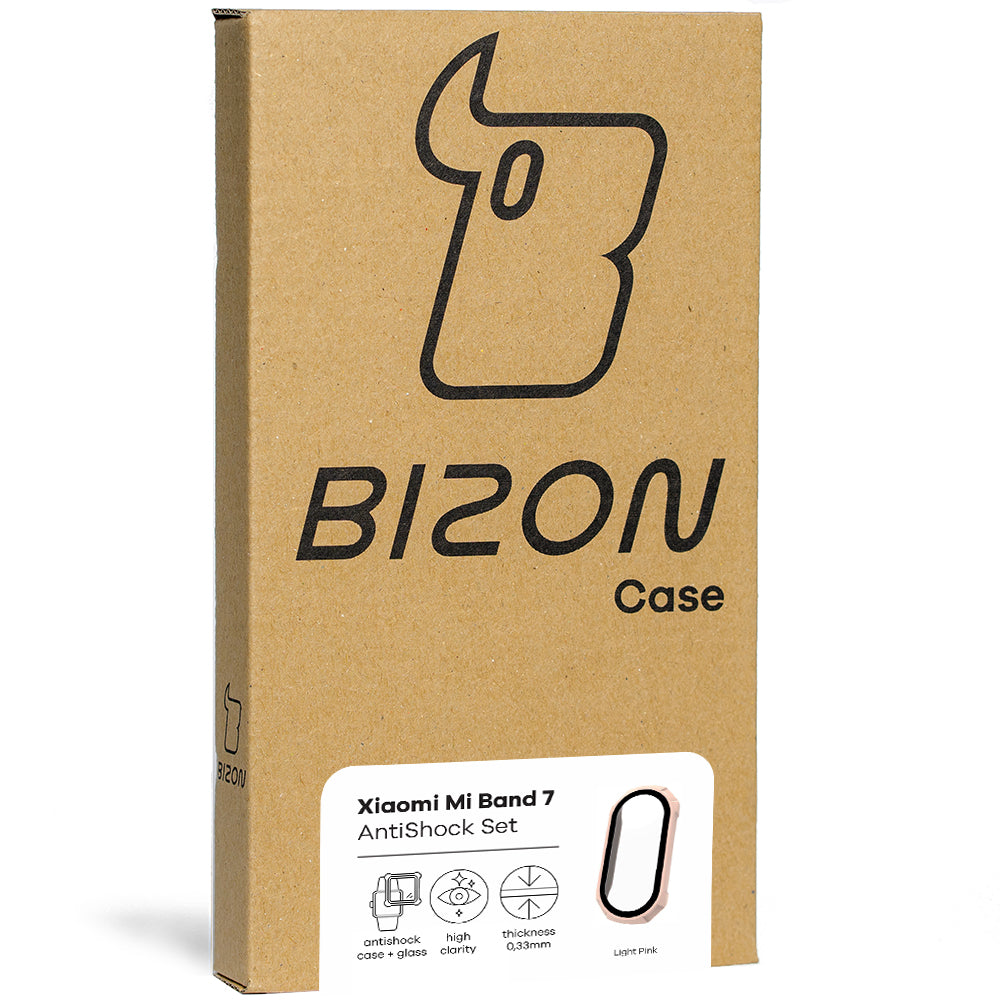 Bizon Case AntiShock Set, Schutzhülle + Glas für Xiaomi Mi Band 7, hellrosa