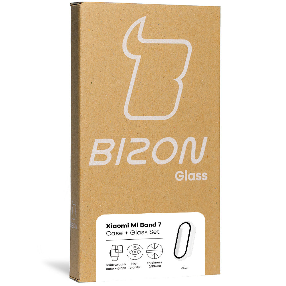 Bizon Case, Schutzhülle + Glas Set für Xiaomi Mi Band 7, Transparent