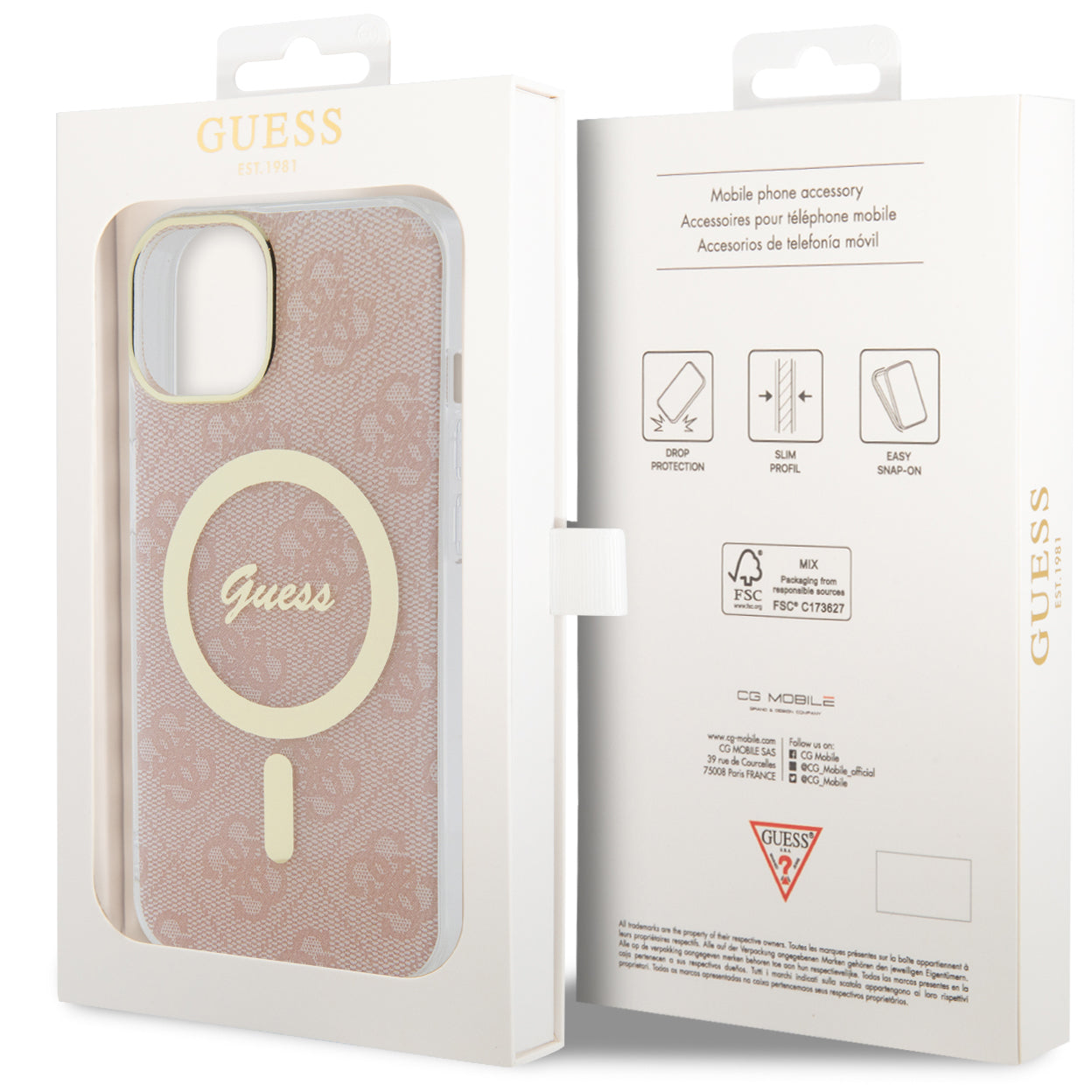 Guess Hardcase 4G MagSafe Tasche für iPhone 14, rosa