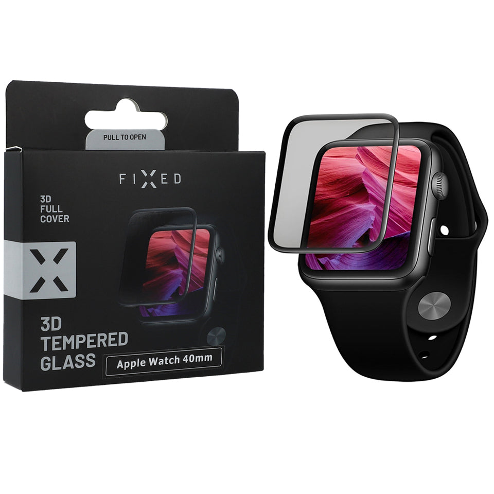 Gehärtetes Glas Fixed 3D Tempered Glass für Apple Watch SE 2022/ SE/ 6/ 5/ 4 40 mm, Schwarzen Rahmen