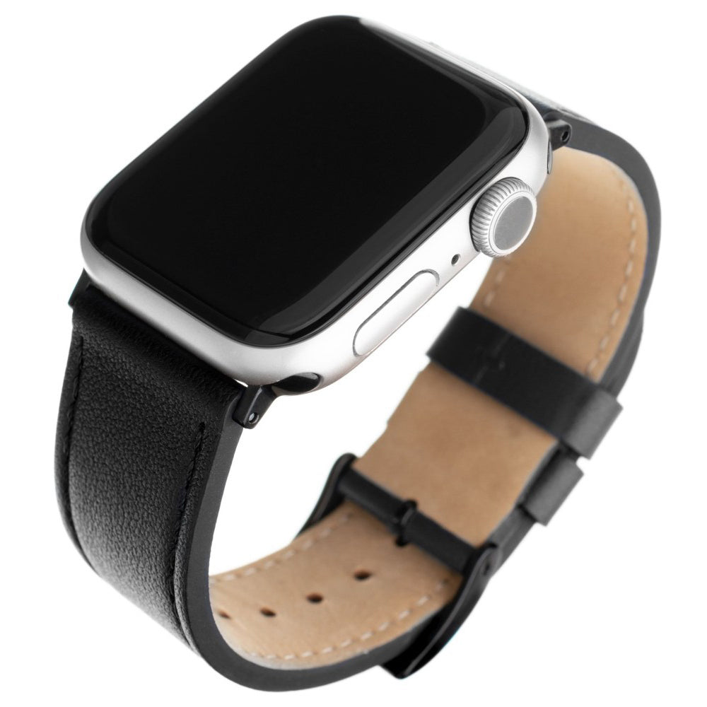 Armband Fixed Leather Strap für Apple Watch 49/46/45/44mm, Schwarz