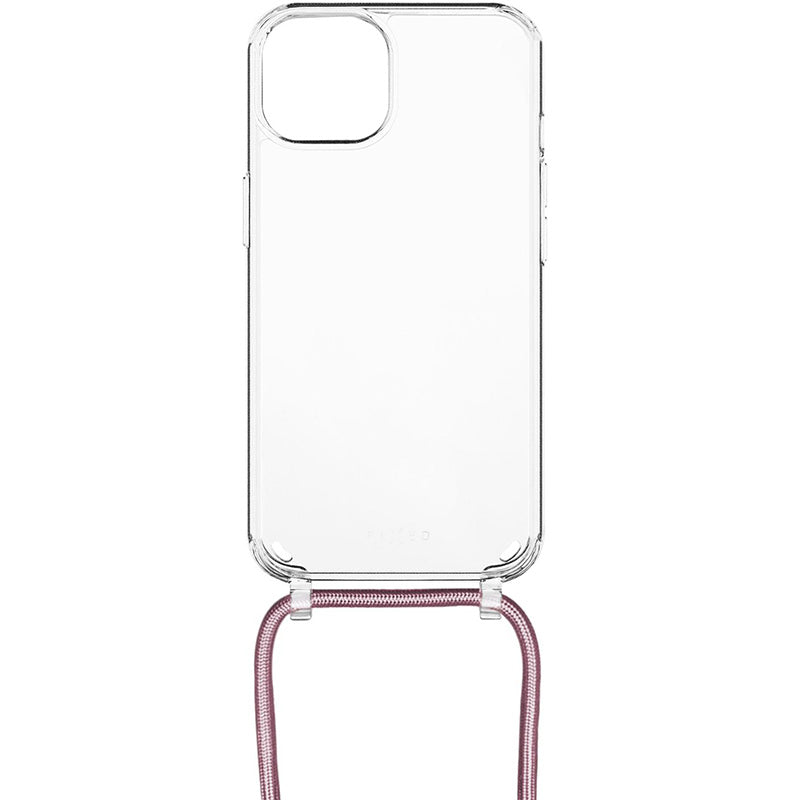 Schutzhülle Fixed Pure Neck für iPhone 12 / 12 Pro, Transparent mit Rosa Schlüsselband