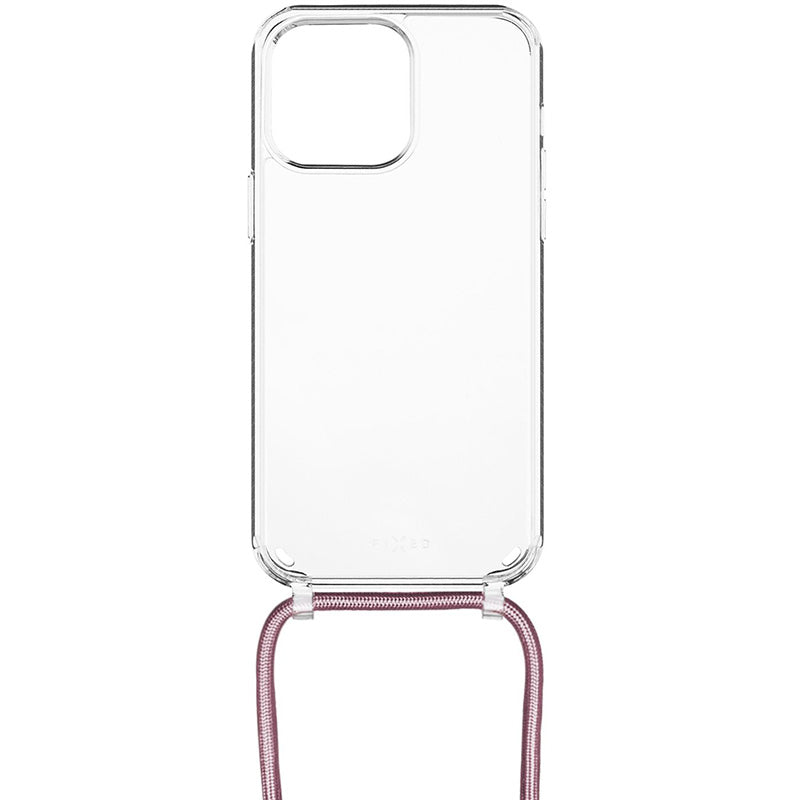 Schutzhülle Fixed Pure Neck für iPhone 13 Pro, Transparent mit Rosa Schlüsselband