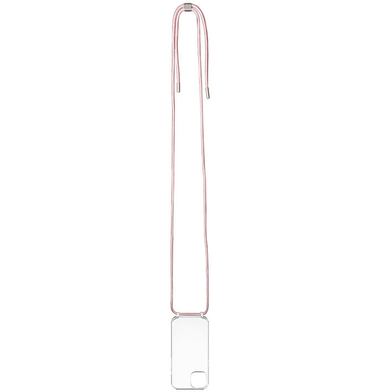 Schutzhülle Fixed Pure Neck für iPhone 14, Transparent mit Rosa Schlüsselband