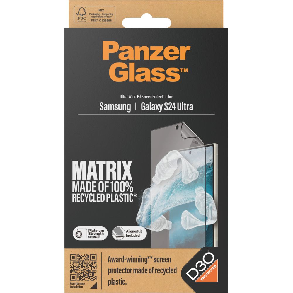 Hybridglas für das gesamte Display PanzerGlass Ultra-Wide Fit Matrix + AlignerKit für Galaxy S24 Ultra