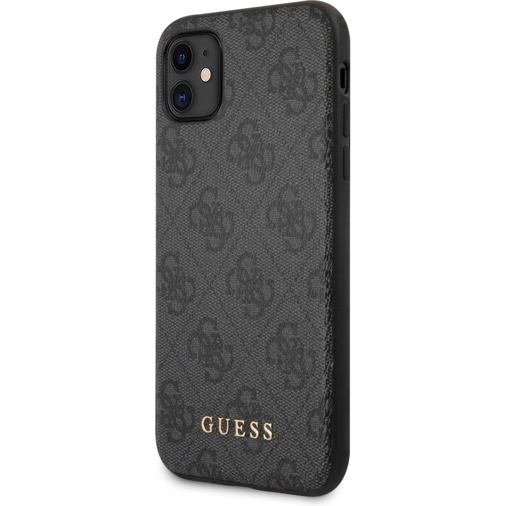 Schutzhülle für iPhone 11, Guess 4G Metal Gold Logo, Grau