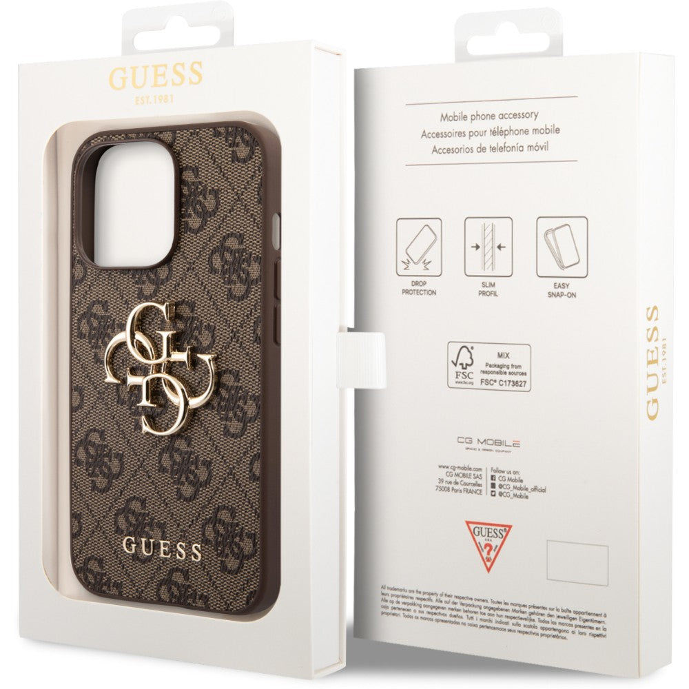 Schutzhülle Guess 4G Big Metal Logo für iPhone 14 Pro, Braun
