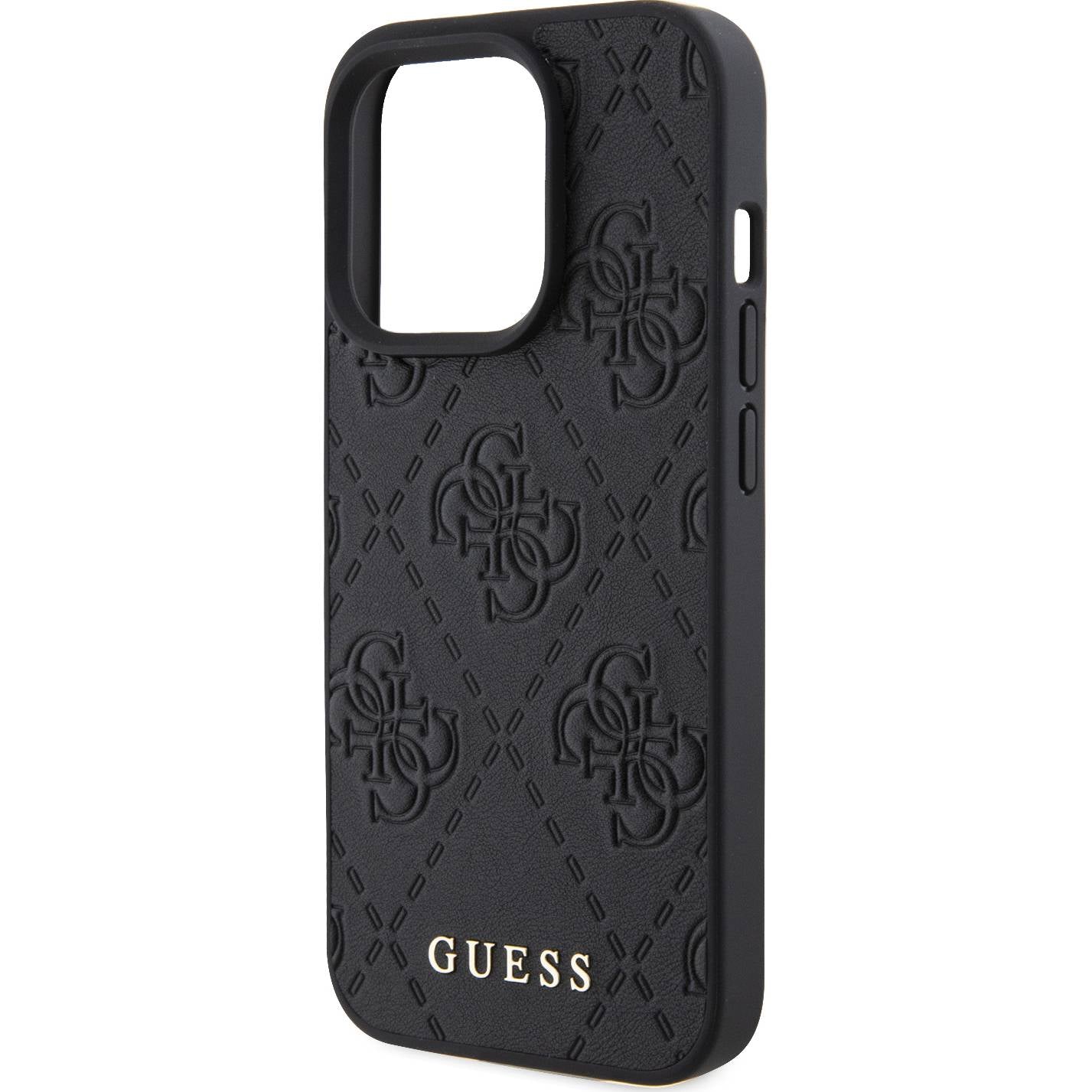 Schutzhülle Guess HardCase Leather 4G Stamped für iPhone 15 Pro, Schwa 