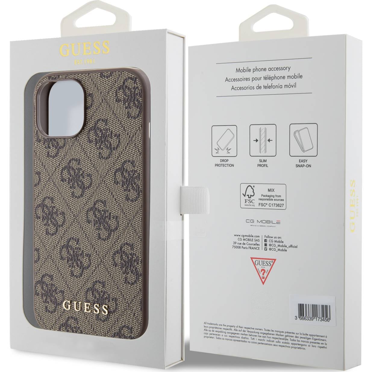 Schutzhülle Guess 4G Metal Gold Logo für Apple iPhone 15, Braun