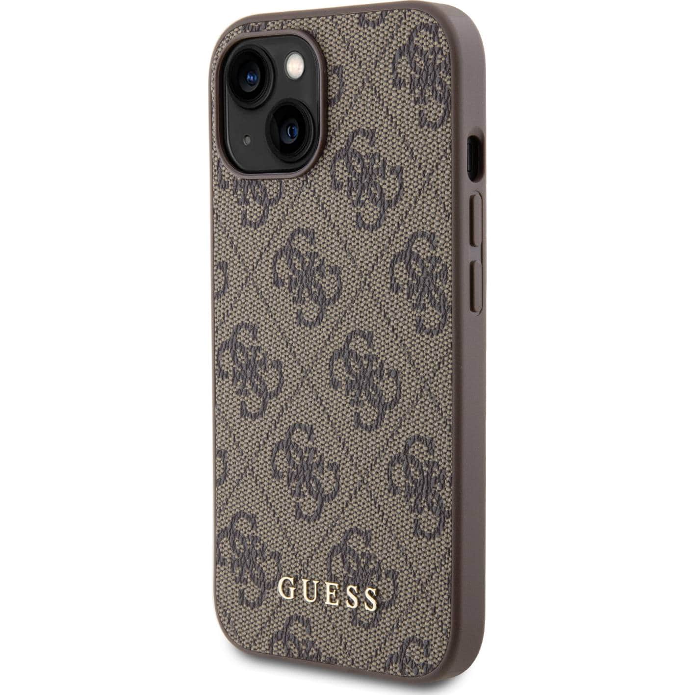 Schutzhülle Guess 4G Metal Gold Logo für Apple iPhone 15, Braun