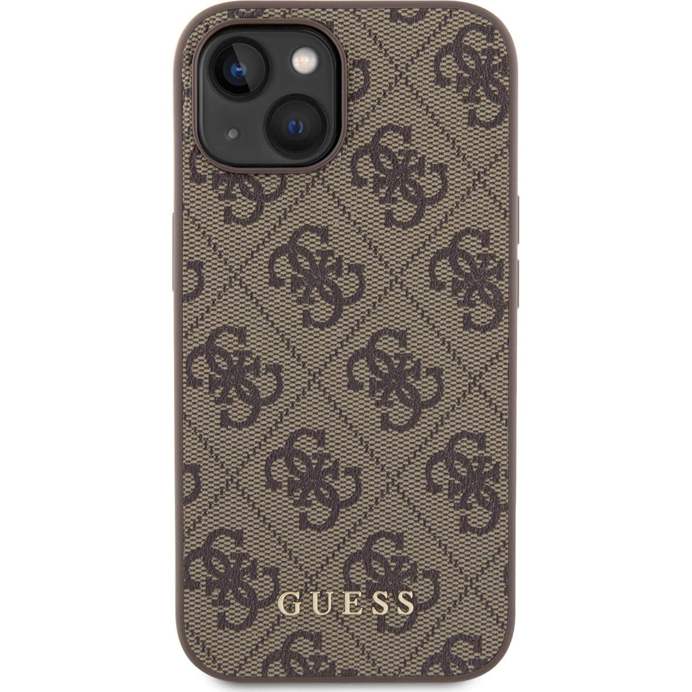 Schutzhülle Guess 4G Metal Gold Logo für Apple iPhone 15, Braun