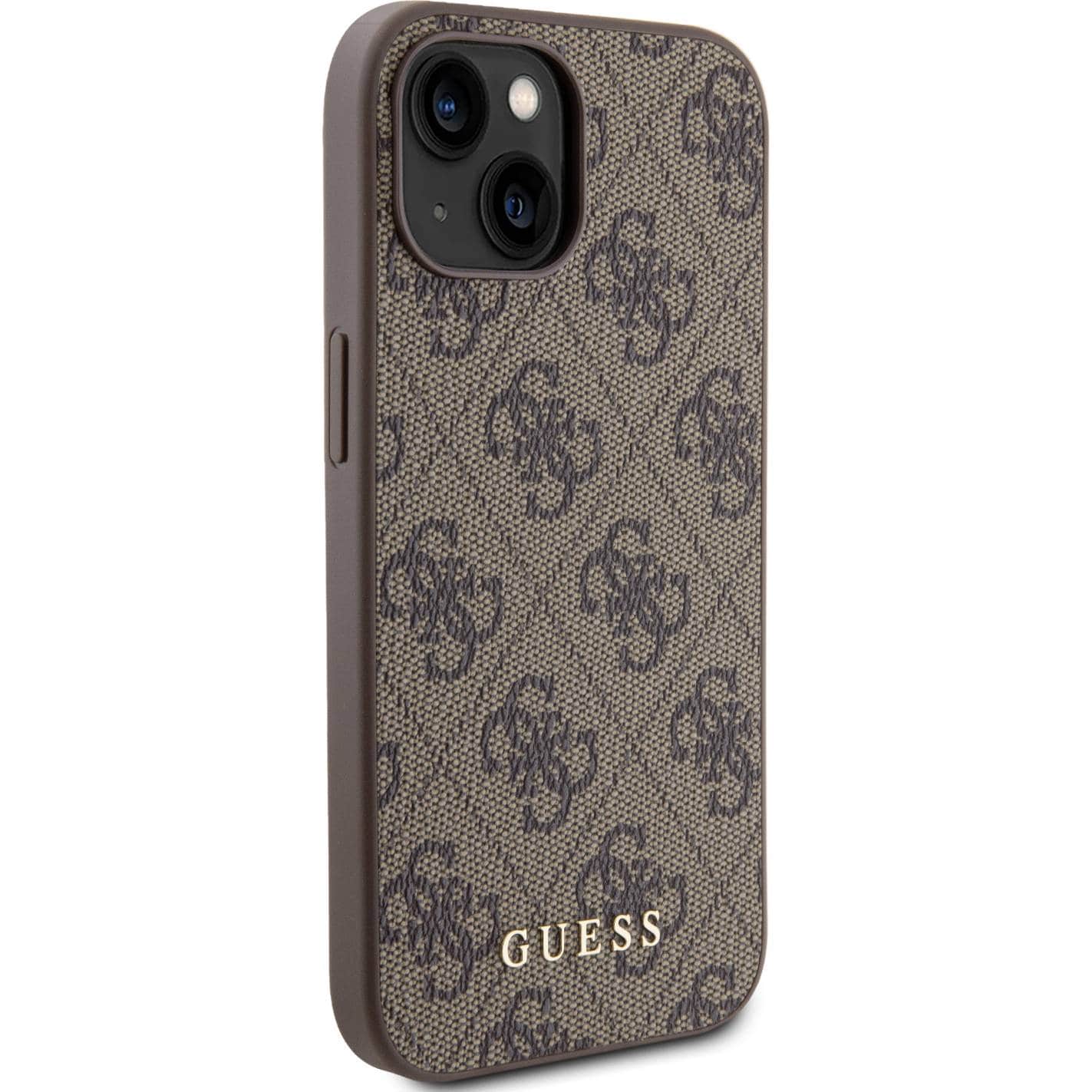 Schutzhülle Guess 4G Metal Gold Logo für Apple iPhone 15, Braun