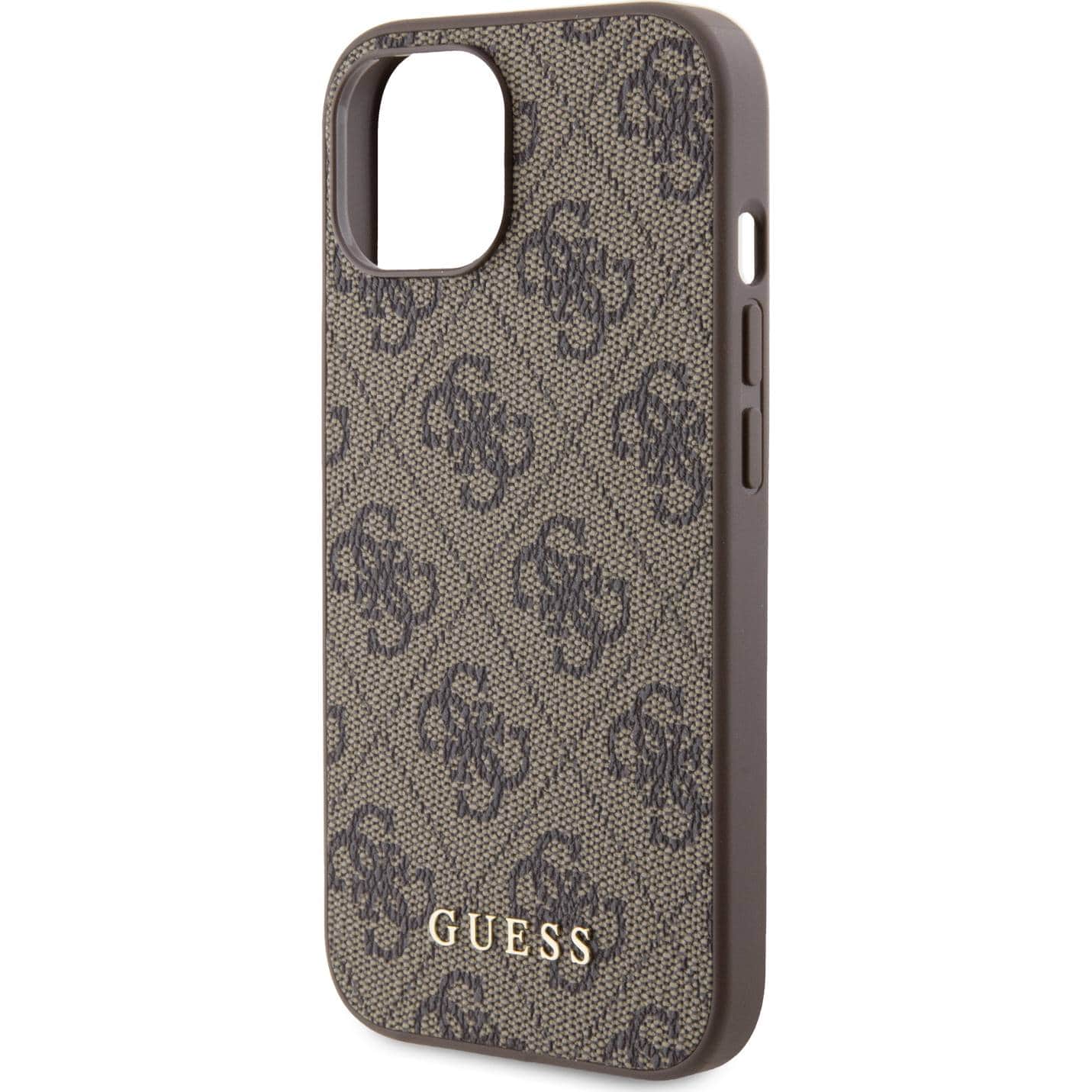 Schutzhülle Guess 4G Metal Gold Logo für Apple iPhone 15, Braun