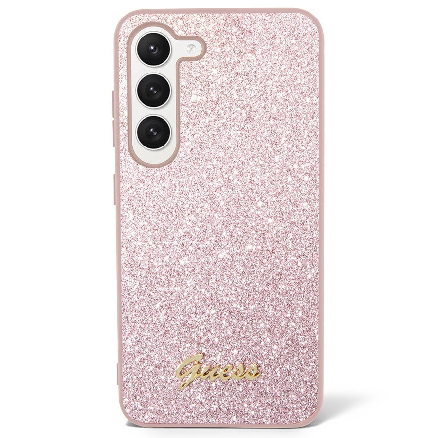 Schutzhülle Guess HardCase Glitter Script für Galaxy S24, Rosa