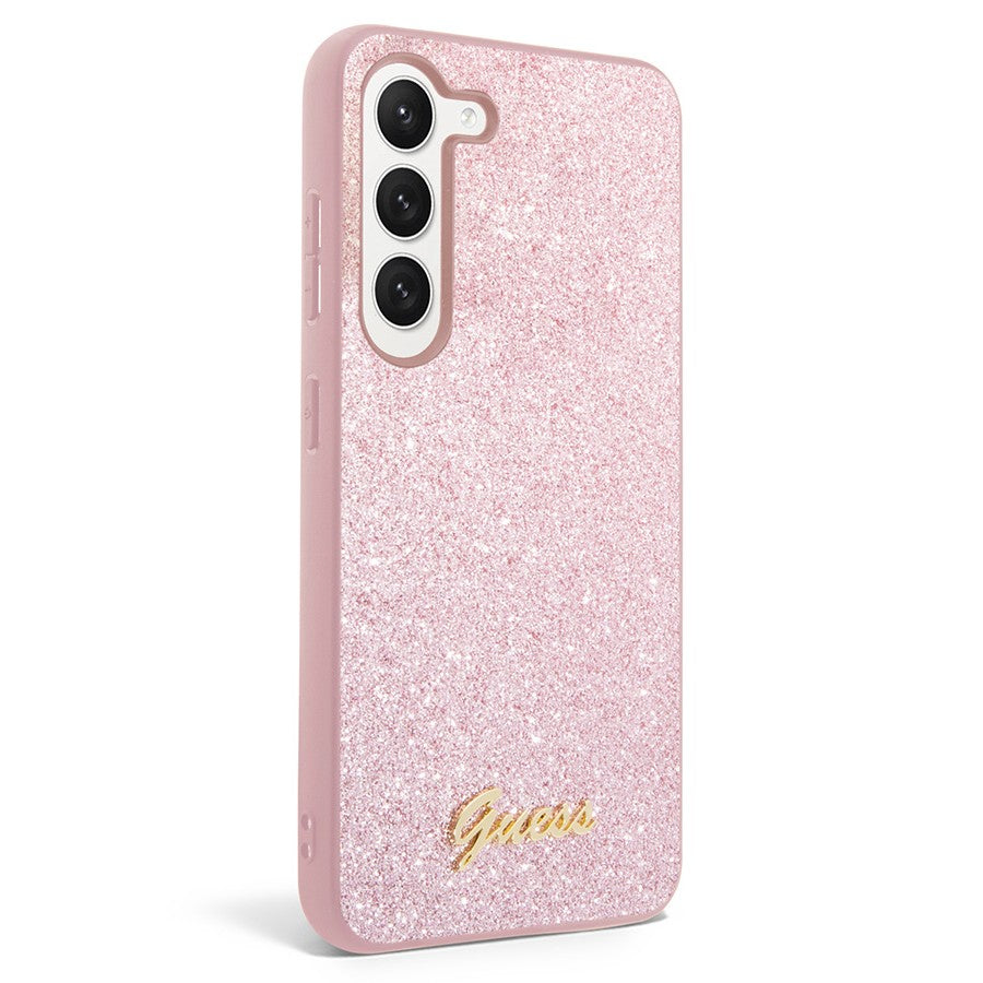 Schutzhülle Guess HardCase Glitter Script für Galaxy S24, Rosa