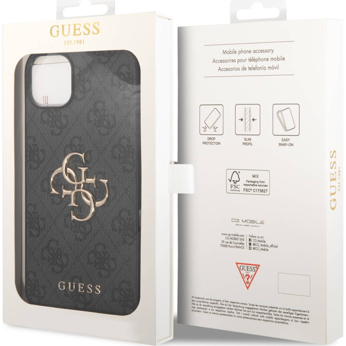 Schutzhülle Guess 4G Big Metal Logo für Apple iPhone 15, Grau