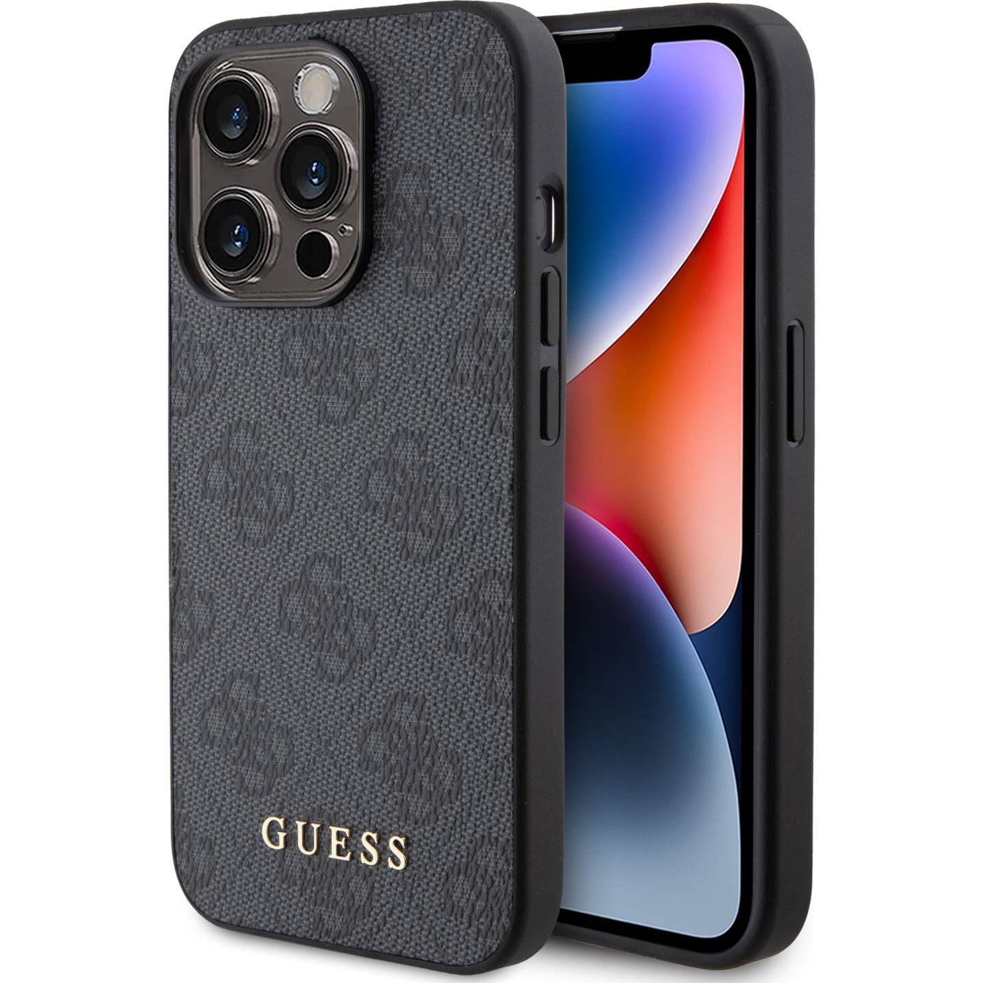 Schutzhülle Guess 4G Metal Gold Logo für Apple iPhone 15 Pro, Grau