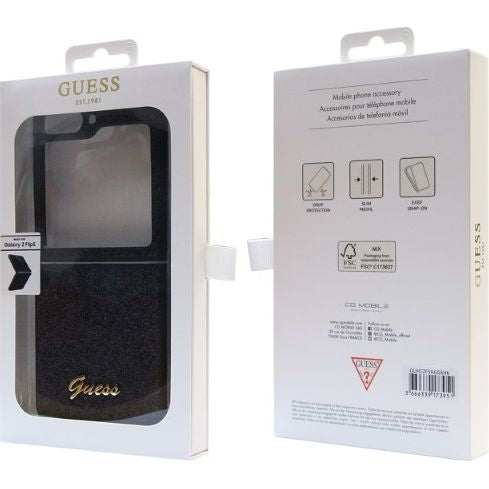 Schutzhülle Guess HardCase Glitter Script für Samsung Galaxy Z Flip5, Schwarz