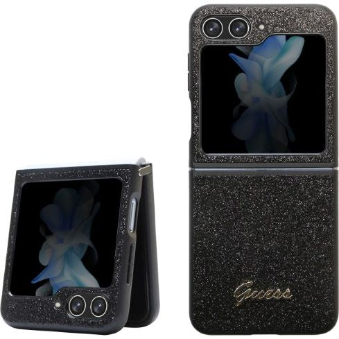 Schutzhülle Guess HardCase Glitter Script für Samsung Galaxy Z Flip5, Schwarz