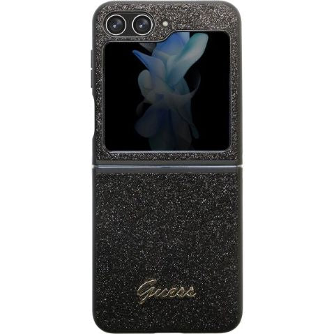 Schutzhülle Guess HardCase Glitter Script für Samsung Galaxy Z Flip5, Schwarz