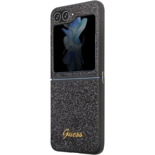 Schutzhülle Guess HardCase Glitter Script für Samsung Galaxy Z Flip5, Schwarz