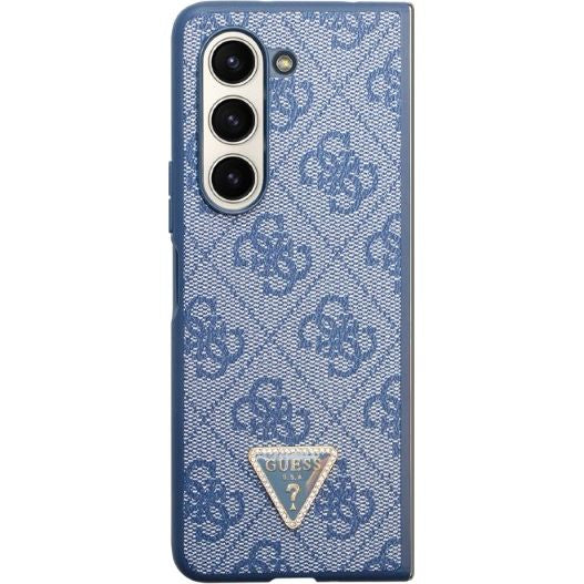 Schutzhülle Guess HardCase Leather 4G Triangle Strass für Samsung Galaxy Z Fold5, Blau