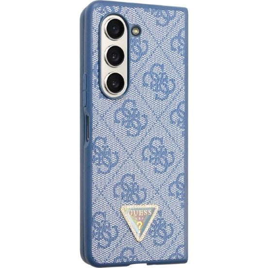 Schutzhülle Guess HardCase Leather 4G Triangle Strass für Samsung Galaxy Z Fold5, Blau