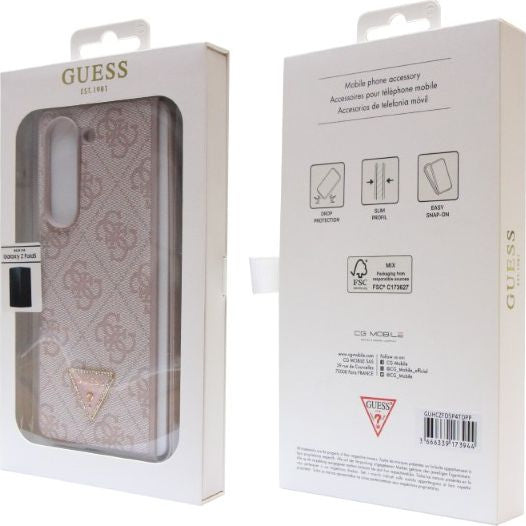 Schutzhülle Guess HardCase Leather 4G Triangle Strass für Samsung Galaxy Z Fold5, Rosa