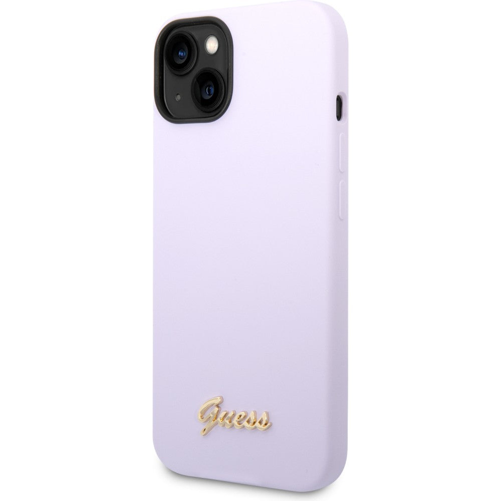 Schutzhülle Guess Hardcase Silicone Vintage Gold Logo für iPhone 14, Violett