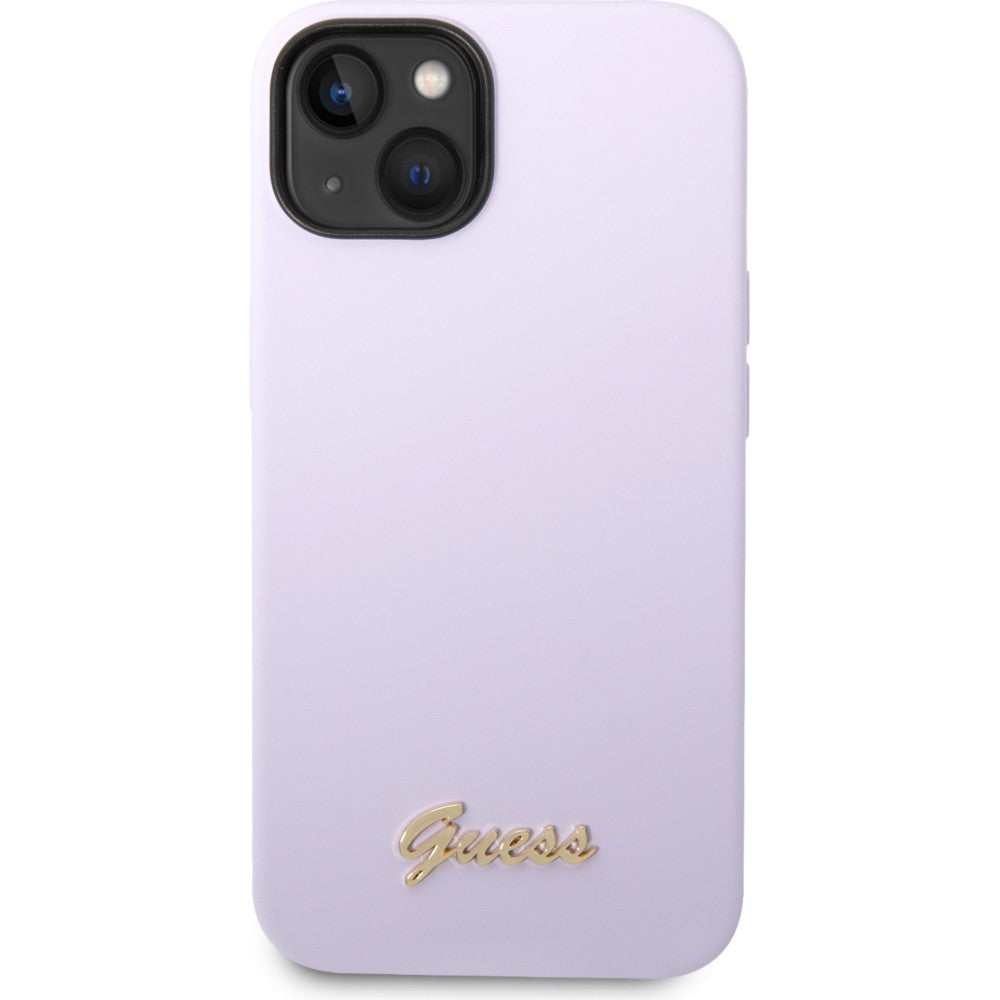 Schutzhülle Guess Hardcase Silicone Vintage Gold Logo für iPhone 14, Violett