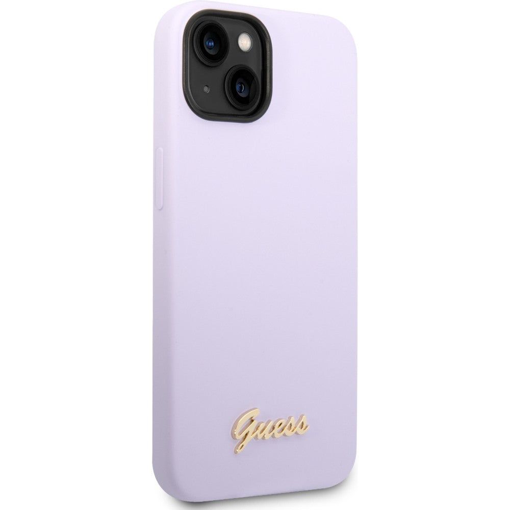 Schutzhülle Guess Hardcase Silicone Vintage Gold Logo für iPhone 14, Violett