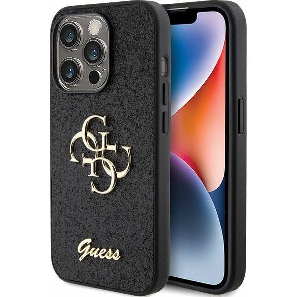 Schutzhülle Guess Hardcase Glitter Script Big 4G für Apple iPhone 15 Pro Max, Schwarz