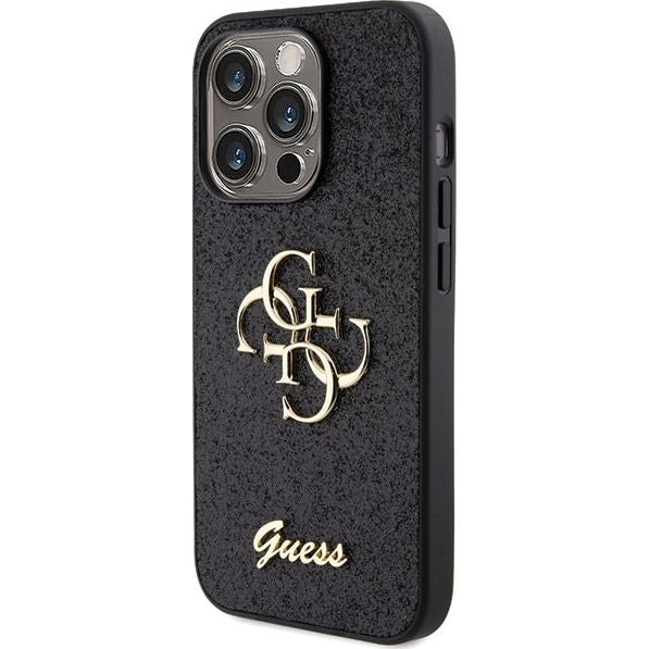 Schutzhülle Guess Hardcase Glitter Script Big 4G für Apple iPhone 15 Pro Max, Schwarz