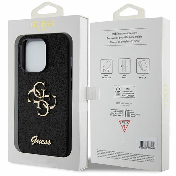 Schutzhülle Guess Hardcase Glitter Script Big 4G für Apple iPhone 15 Pro Max, Schwarz