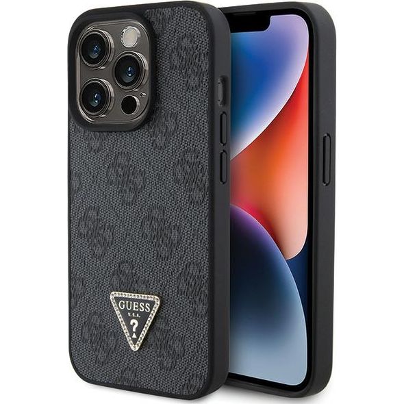 Schutzhülle Guess HardCase Leather 4G Diamond Triangle für Apple iPhone 15 Pro Max, Schwarz