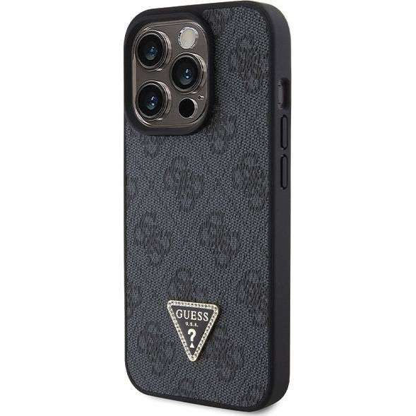 Schutzhülle Guess HardCase Leather 4G Diamond Triangle für Apple iPhone 15 Pro Max, Schwarz