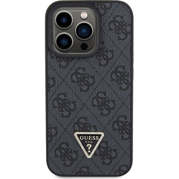 Schutzhülle Guess HardCase Leather 4G Diamond Triangle für Apple iPhone 15 Pro Max, Schwarz