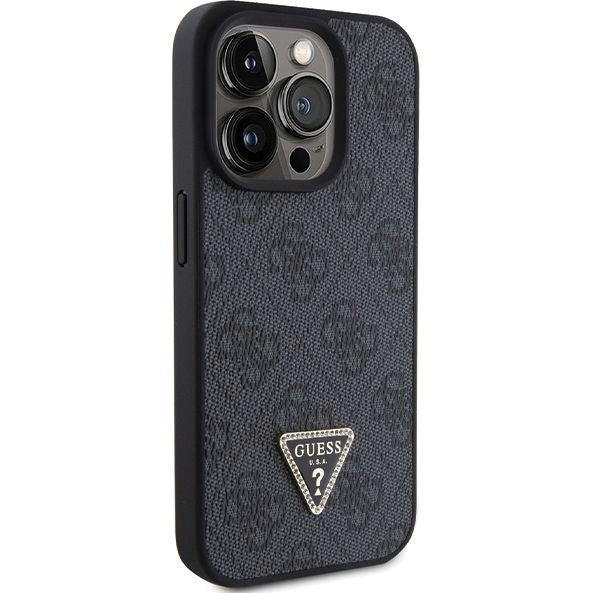 Schutzhülle Guess HardCase Leather 4G Diamond Triangle für Apple iPhone 15 Pro Max, Schwarz