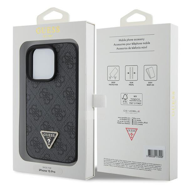 Schutzhülle Guess HardCase Leather 4G Diamond Triangle für Apple iPhone 15 Pro Max, Schwarz