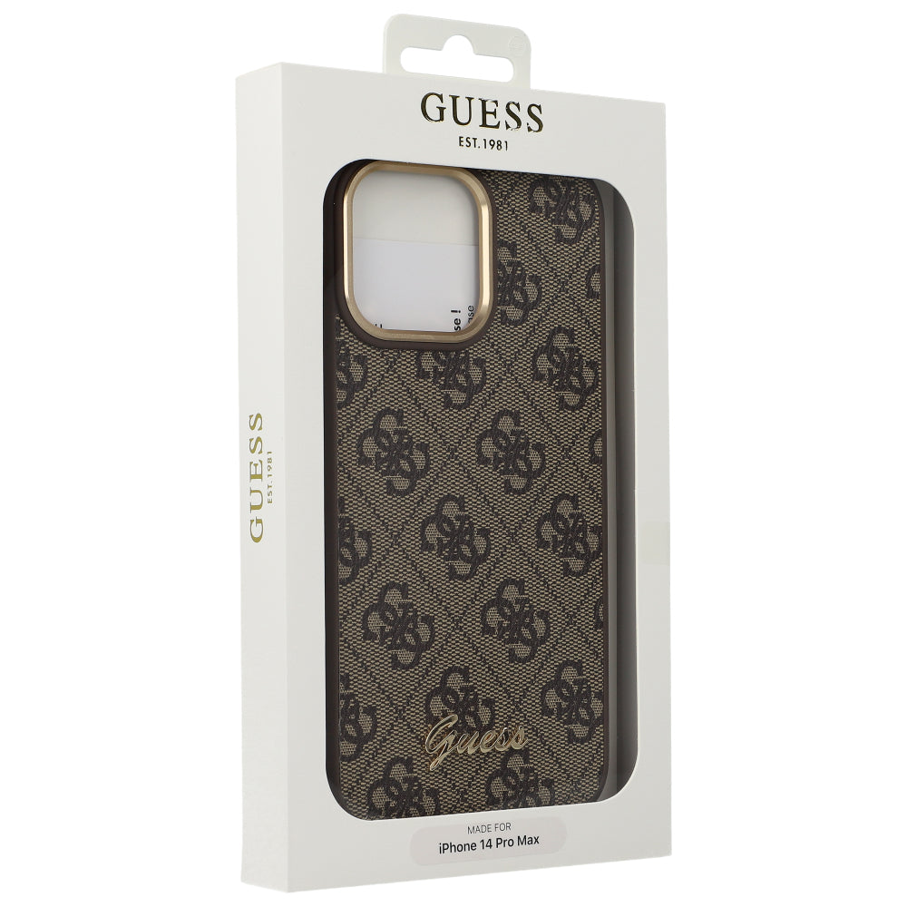 Schutzhülle Guess 4G Vintage Gold Logo für iPhone 14 Pro Max, Braun
