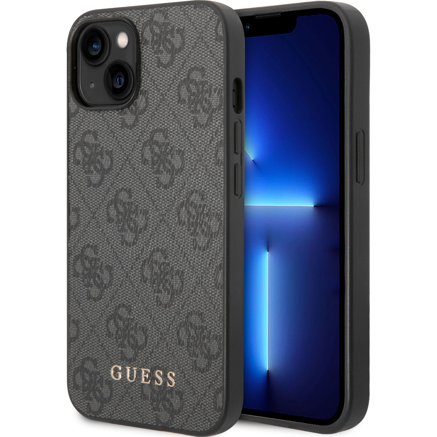 Schutzhülle Guess 4G Metal Gold Logo für iPhone 14, Grau