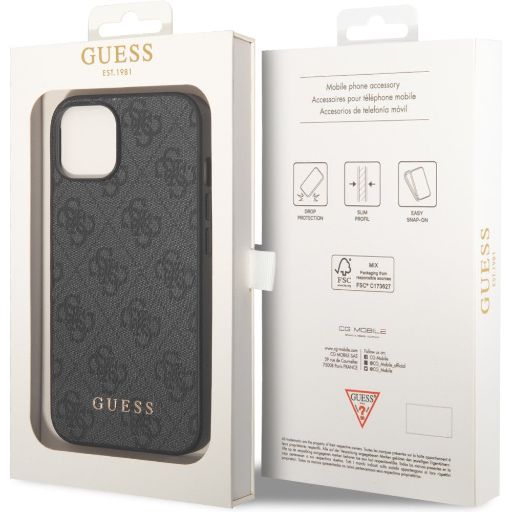 Schutzhülle Guess 4G Metal Gold Logo für iPhone 14, Grau
