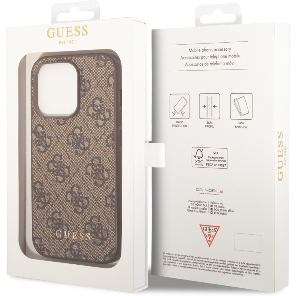 Schutzhülle Guess 4G Metal Gold Logo für iPhone 14 Pro, Braun