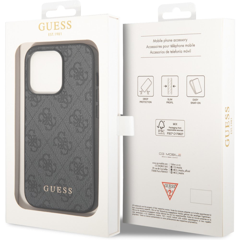 Schutzhülle Guess 4G Metal Gold Logo für iPhone 14 Pro, Grau