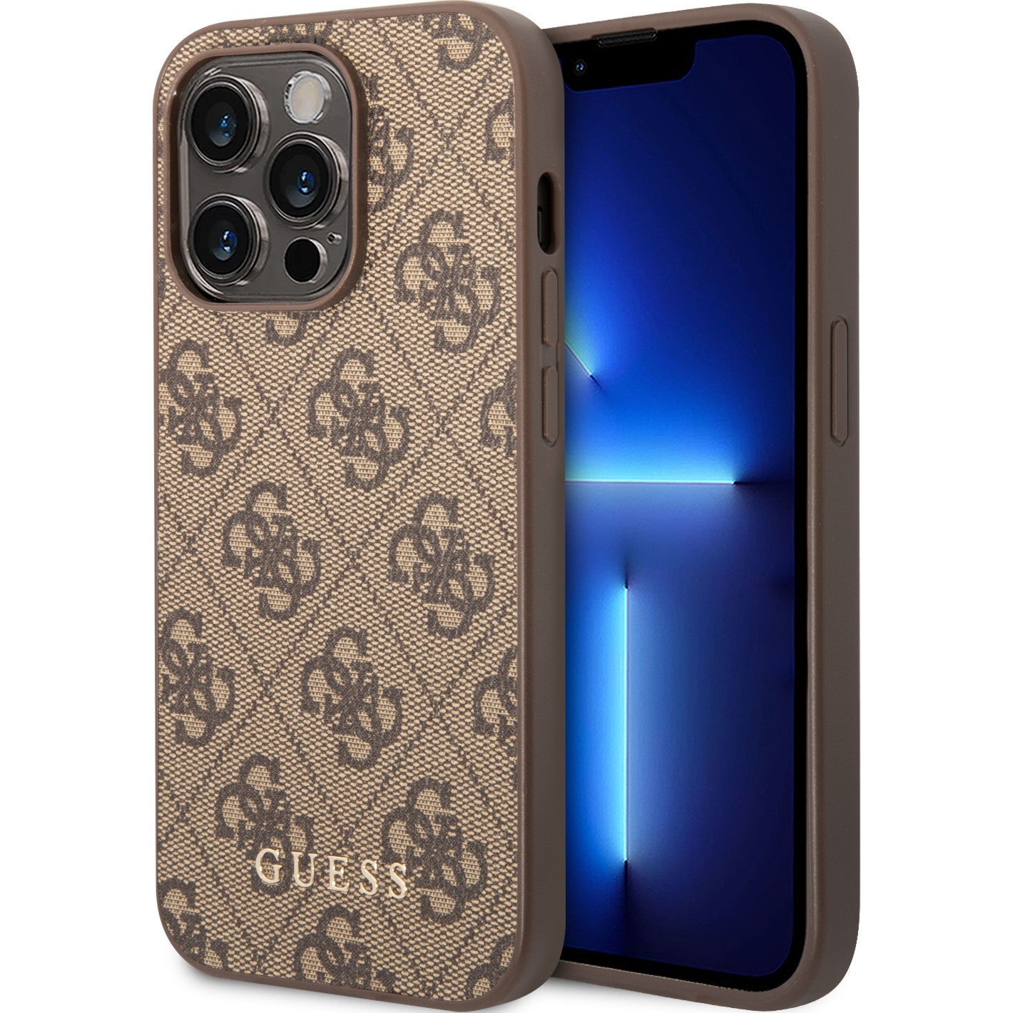 Schutzhülle Guess 4G Metal Gold Logo für iPhone 14 Pro Max, Braun