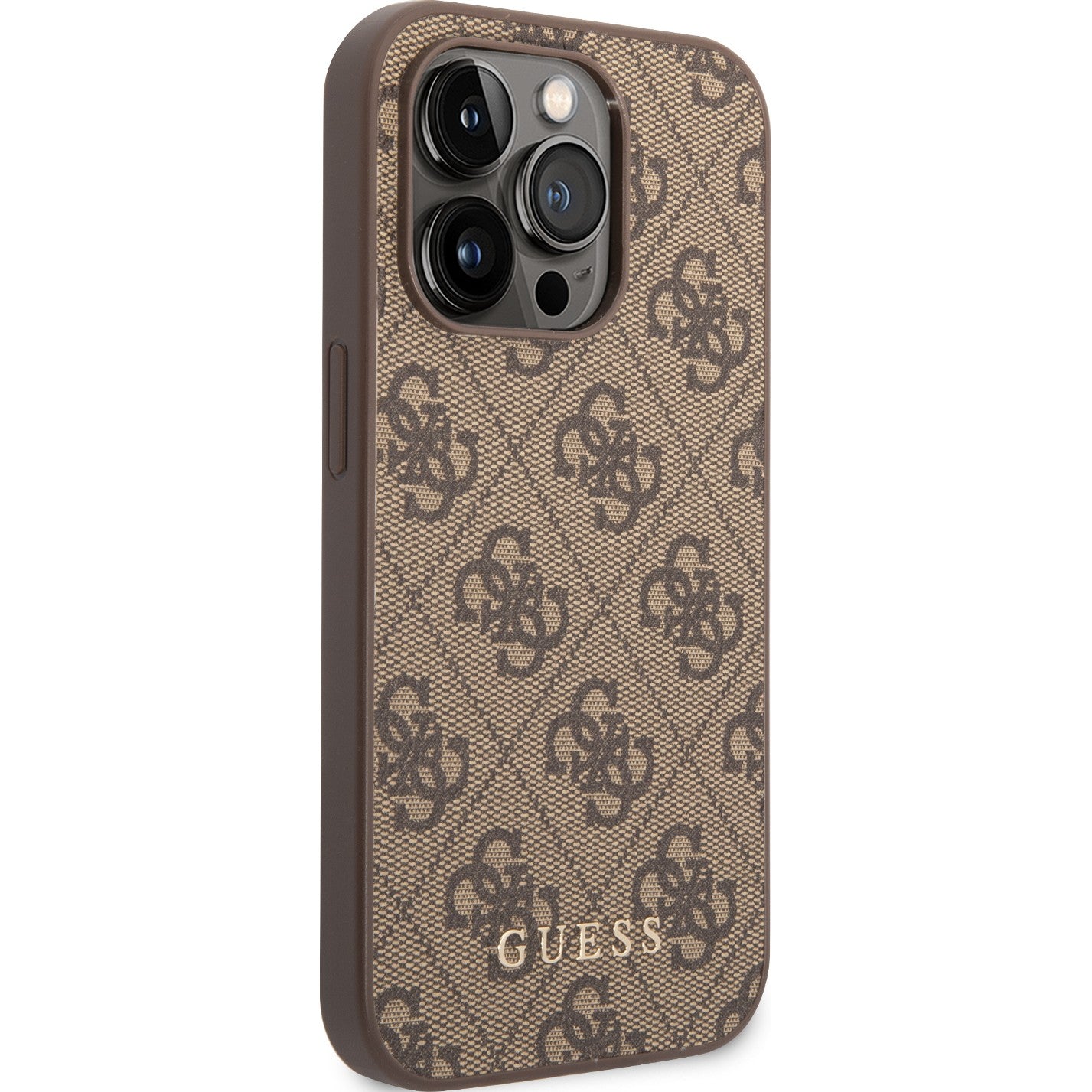 Schutzhülle Guess 4G Metal Gold Logo für iPhone 14 Pro Max, Braun