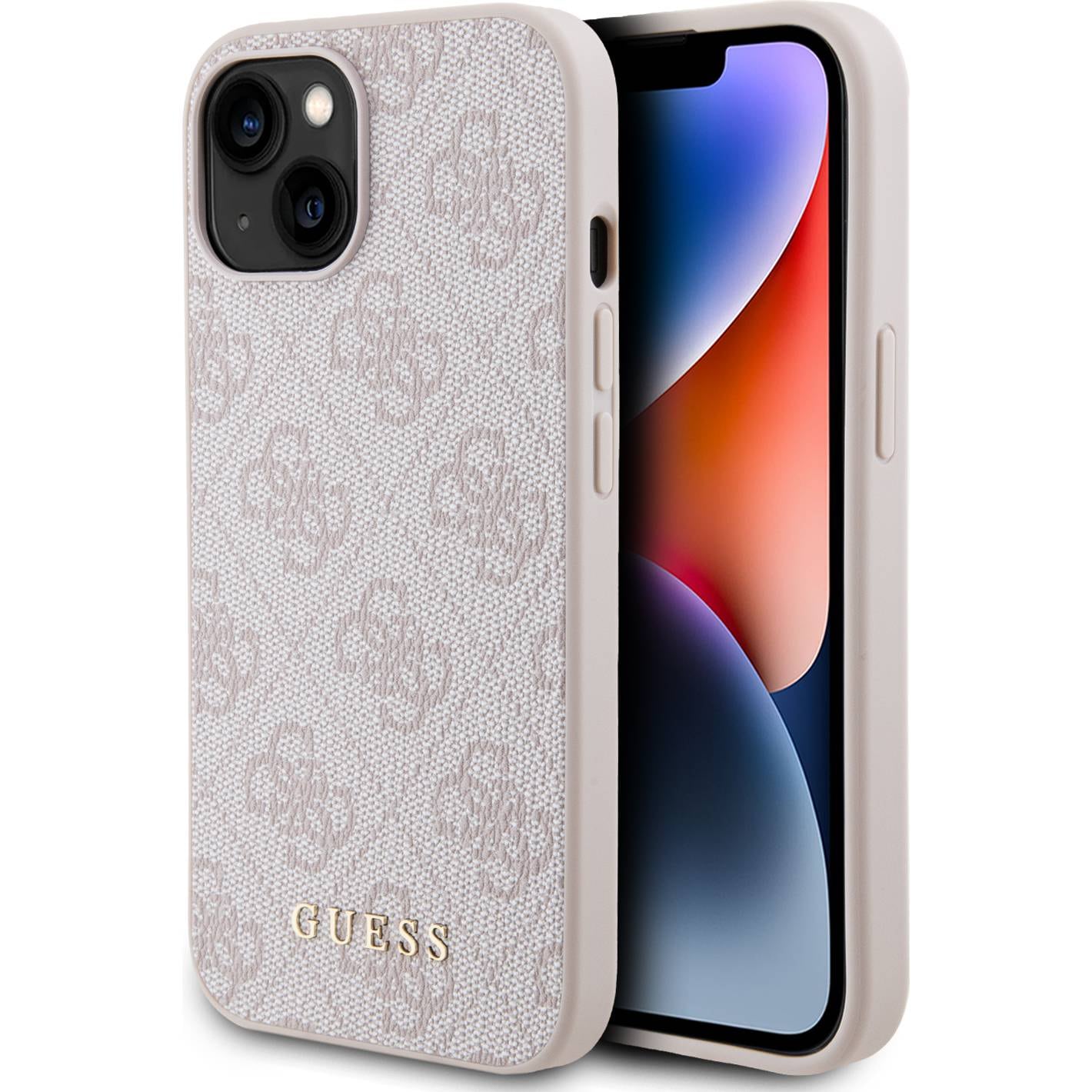 Schutzhülle Guess 4G Metal Gold Logo für Apple iPhone 15, Rosa