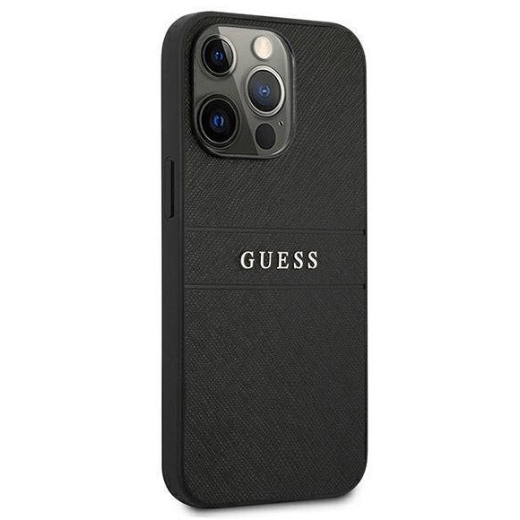 Schutzhülle Guess Saffiano Strap für iPhone 13 Pro, Schwarz